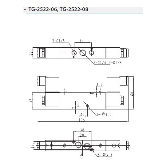 Zaw&oacute;r elektropneumatyczny TEKMA dwustronny, bistabilny z elementem ręcznego przesterowania 5/2 1/4" TG-2522-08-DC24 NC 24VDC
