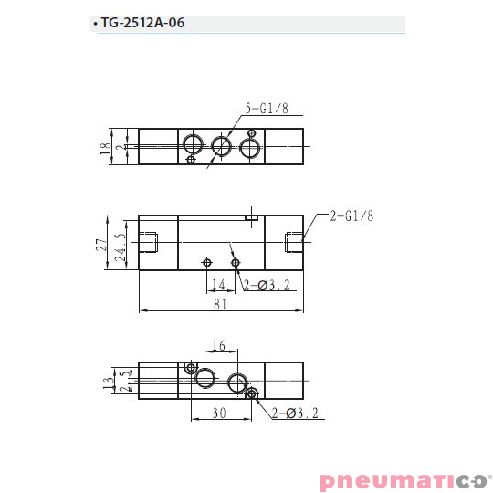 Zaw&oacute;r pneumatyczny 5/2 BISTAB. TG-2512A 1/8 1/4 3/8 1/2