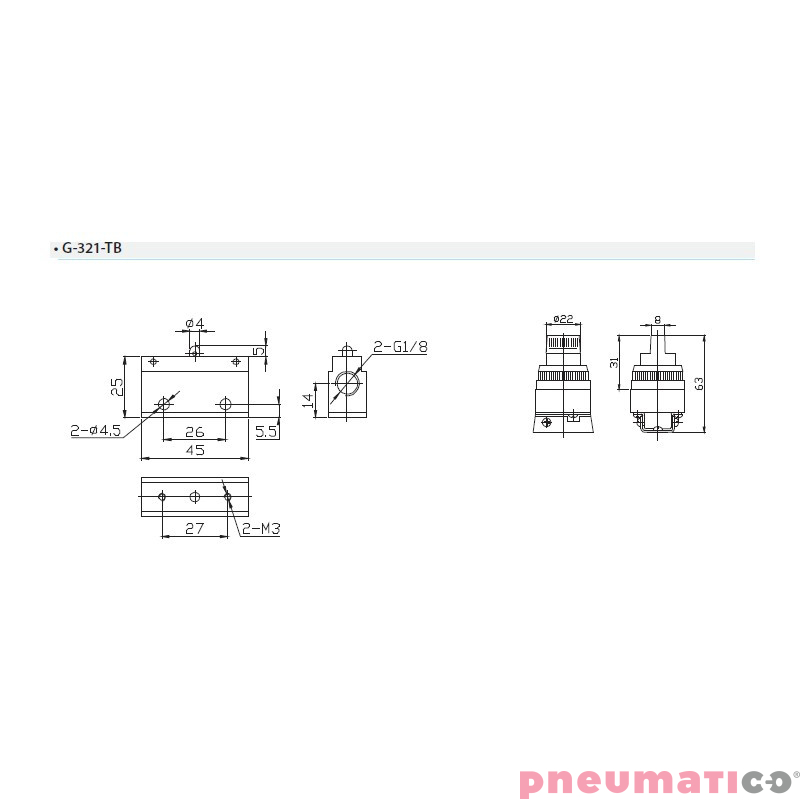 Zawór ręczny typu pokrętło TEKMA G-321-TB 3/2 NC G1/8" Zawór ręczny typu pokrętło TEKMA G-321-TB 3/2 NC G1/8"