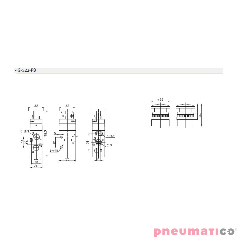 Zaw&oacute;r ręczny przycisk G-522PB 5/2