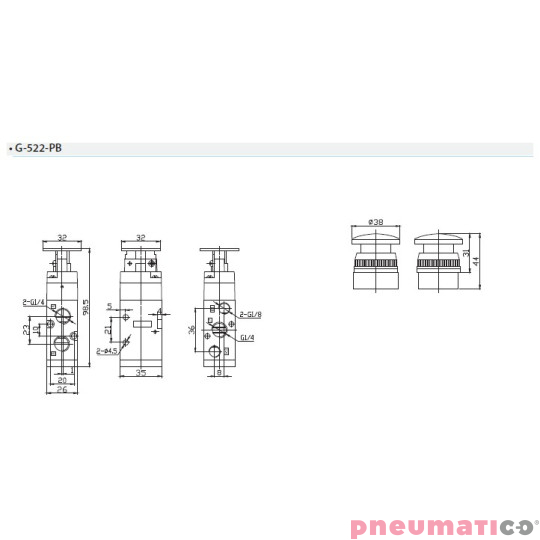 Zaw&oacute;r ręczny przycisk G-522PB 5/2