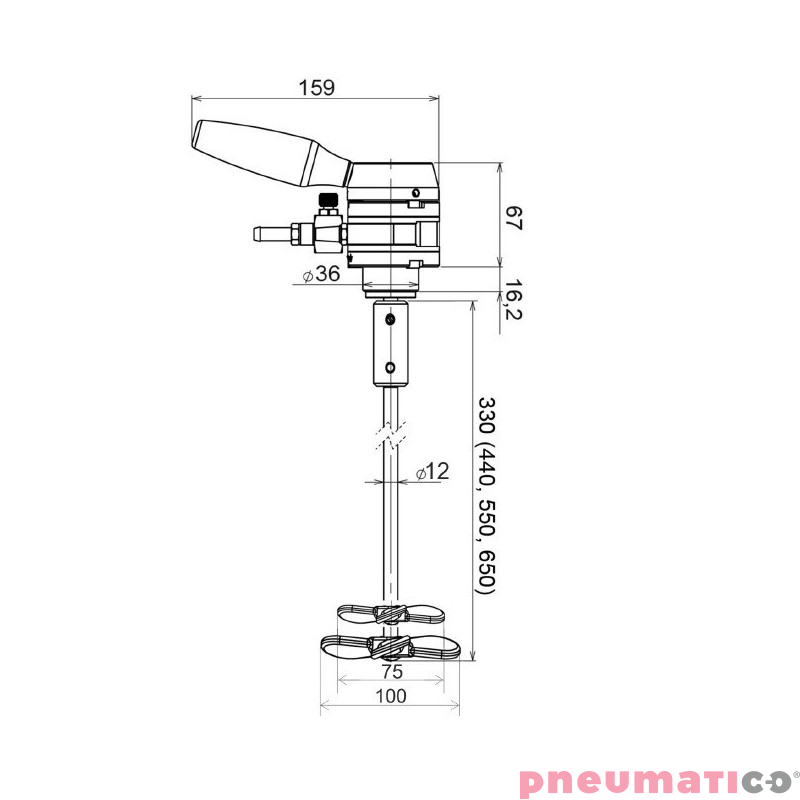 Mieszadło pneumatyczne lakiernicze A MAN ATEX R100 650mm DÜRR N68040624 Mieszadło pneumatyczne lakiernicze A MAN ATEX R100 650mm DÜRR N68040624