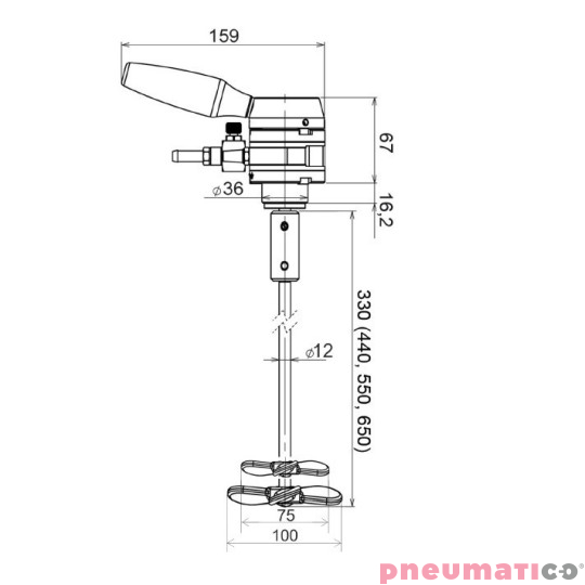 Mieszadło pneumatyczne lakiernicze A MAN ATEX R75 550mm DÜRR N68040619 Mieszadło pneumatyczne lakiernicze A MAN ATEX R75 550mm DÜRR N68040619