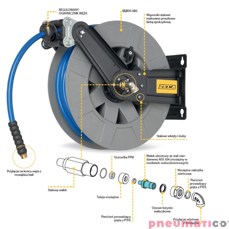 Zwijadło wysokociśnieniowe do smaru i oleju 6mm G1/4"M ZECA 8462 12m