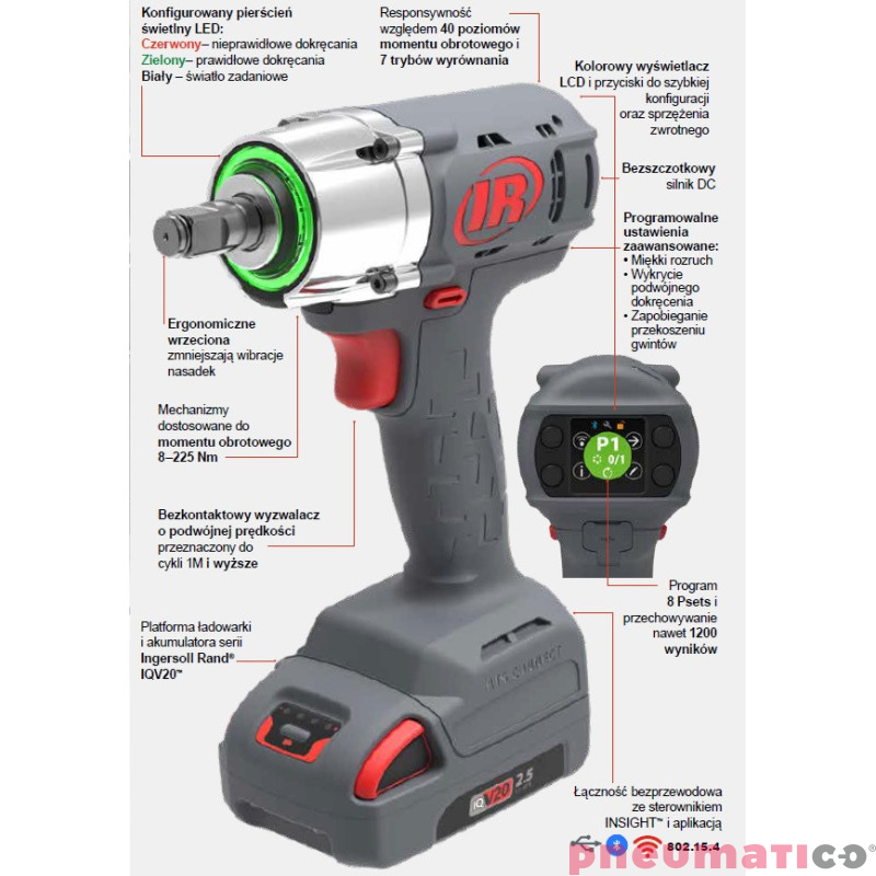 Akumulatorowy klucz udarowy z programowalną kontrolą momentu obrotowego 1/2" Ingersoll Rand RTS140PS8