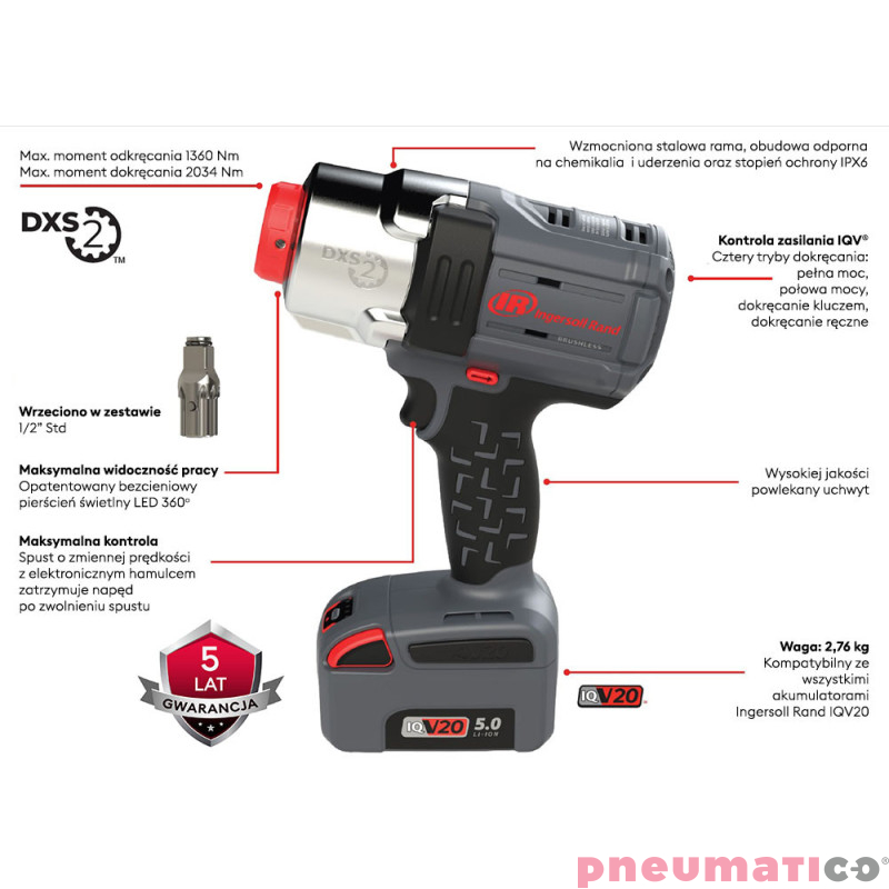 Akumulatorowy klucz udarowy z wymiennym wrzecionem Ingersoll Rand W7153EU-K22B-EU DXS® 1/2" 2034 Nm (2 aku. lI-ikon 20V, 5Ah) Akumulatorowy klucz udarowy z wymiennym wrzecionem Ingersoll Rand W7153EU-K22B-EU DXS® 1/2" 2034 Nm (2 aku. lI-ikon 20V, 5Ah)