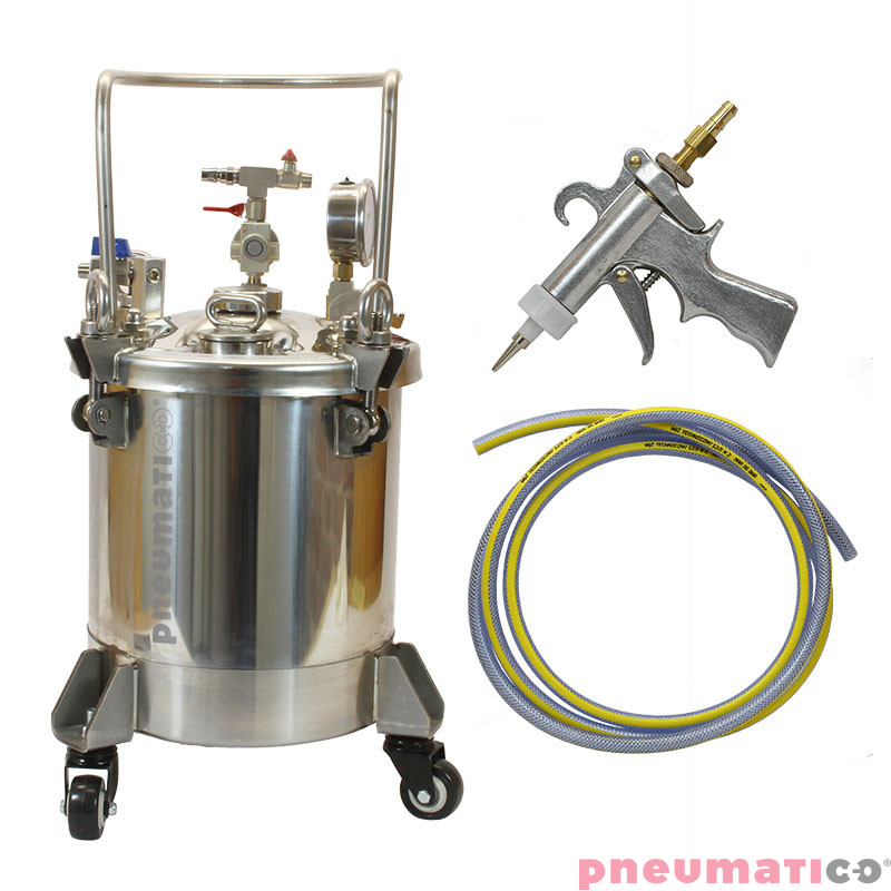 Zestaw do nakładania kleju: zbiornik nierdzewny 10L bez mieszadła ZB10SS Pneumatico Tank + pistolet PIZZI 9902 + wąż