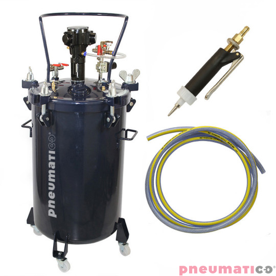 Zestaw do nakładania kleju: zbiornik 60L z mieszadłem MP60-1-1 Pneumatico Tank + pistolet PIZZI 0002 + wąż Zestaw do nakładania kleju: zbiornik 60L z mieszadłem MP60-1-1 Pneumatico Tank + pistolet PIZZI 0002 + wąż