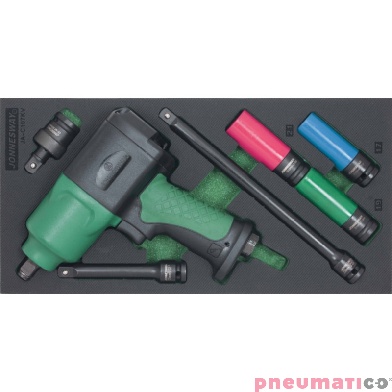 Kucz udarowy 1/2" 1356 Nm zestaw 7szt. narzędzi we wkładce EVA Jonnesway JA-C107KV