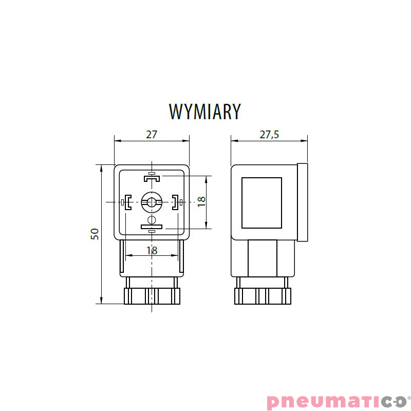 Wtyczka RQE typ DL2 DC 18mm LED do cewek CS22/CS2 RQS RQEDL2DC