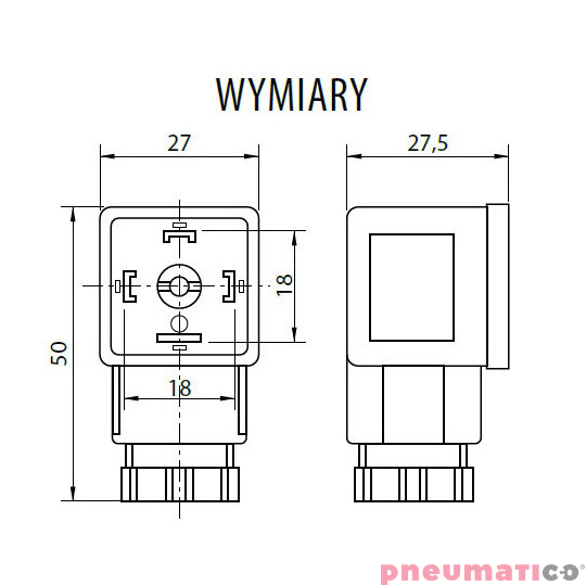Wtyczka RQE typ DL2 DC 18mm LED do cewek CS22/CS2 RQS RQEDL2DC
