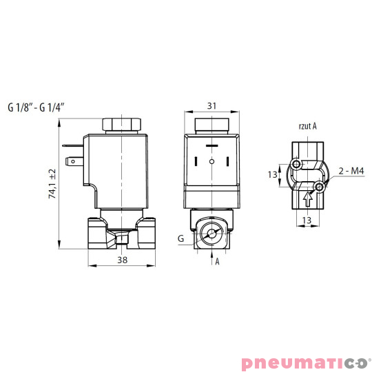 Zawór RQE TYP ED21 G1/8" DN2.5 2/2 NO mosiądz VITON RQS RQEED212.5FG01MSV bez cewki Zawór RQE TYP ED21 G1/8" DN2.5 2/2 NO mosiądz VITON RQS RQEED212.5FG01MSV bez cewki