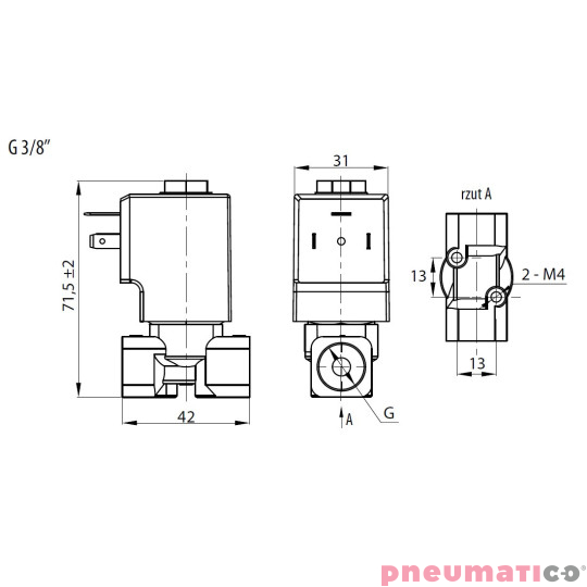 Zaw&oacute;r RQE TYP ED11 G3/8" DN5.0 2/2 NC mosiądz VITON RQS RQEED115.0FG03MSV bez cewki