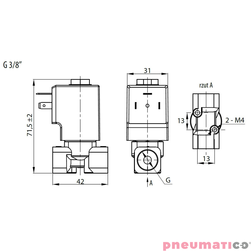Zaw&oacute;r RQE TYP ED41 G3/8" DN5.0 2/2 NC VITON RQS RQEED415.0FG03S4V bez cewki