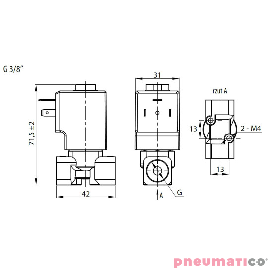 Zaw&oacute;r RQE TYP ED41 G3/8" DN5.0 2/2 NC VITON RQS RQEED415.0FG03S4V bez cewki
