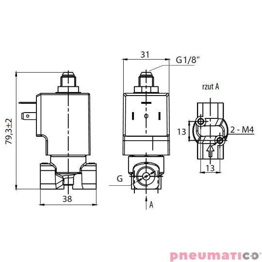Zawór RQE TYP ED61 G1/4" DN3.0 2/2 mosiądz VITON RQS RQEED613.0FG02MSV bez cewki Zawór RQE TYP ED61 G1/4" DN3.0 2/2 mosiądz VITON RQS RQEED613.0FG02MSV bez cewki