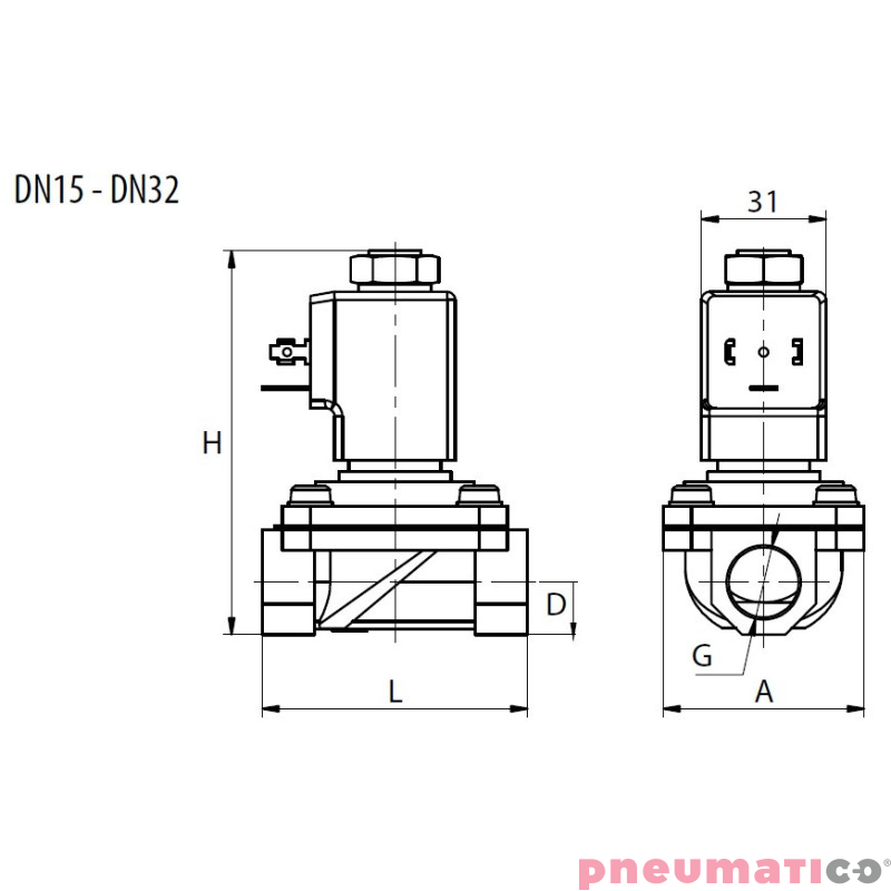 Zaw&oacute;r membranowy RQE typ EL12 G1/2" DN15 2/2 NC mosiądz VITON RQS RQEEL1215FG04MSV-AC bez cewki
