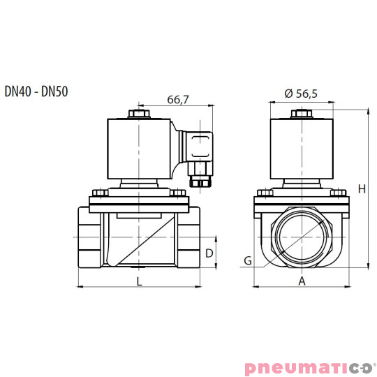 Zaw&oacute;r membranowy RQE typ EL11 G1 1/2" DN40 2/2 NC mosiądz VITON RQS RQEEL1140FG12MSV-DC bez cewki
