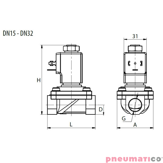 Zaw&oacute;r membranowy RQE typ EL21 G1/2" DN15 2/2 NO mosiądz VITON RQS RQEEL2115FG04MSV bez cewki