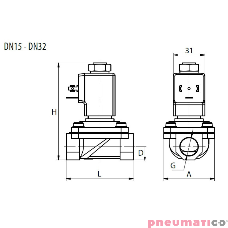 Zaw&oacute;r membranowy RQE typ EL21 G1" DN25 2/2 NO mosiądz VITON RQS RQEEL2125FG08MSV bez cewki