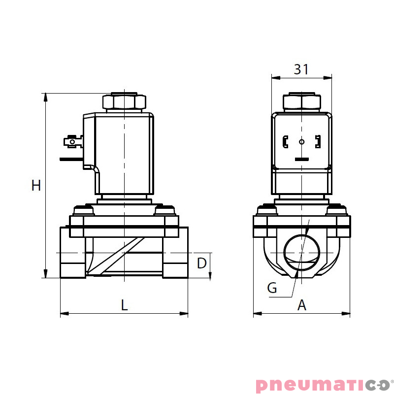 Zaw&oacute;r membranowy RQE typ EL41 G3/4" DN20 2/2 NC nierdzewny VITON RQS RQEEL4220FG06S4V-AC bez cewki