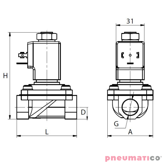 Zaw&oacute;r membranowy RQE typ EL41 G3/4" DN20 2/2 NC nierdzewny VITON RQS RQEEL4220FG06S4V-AC bez cewki