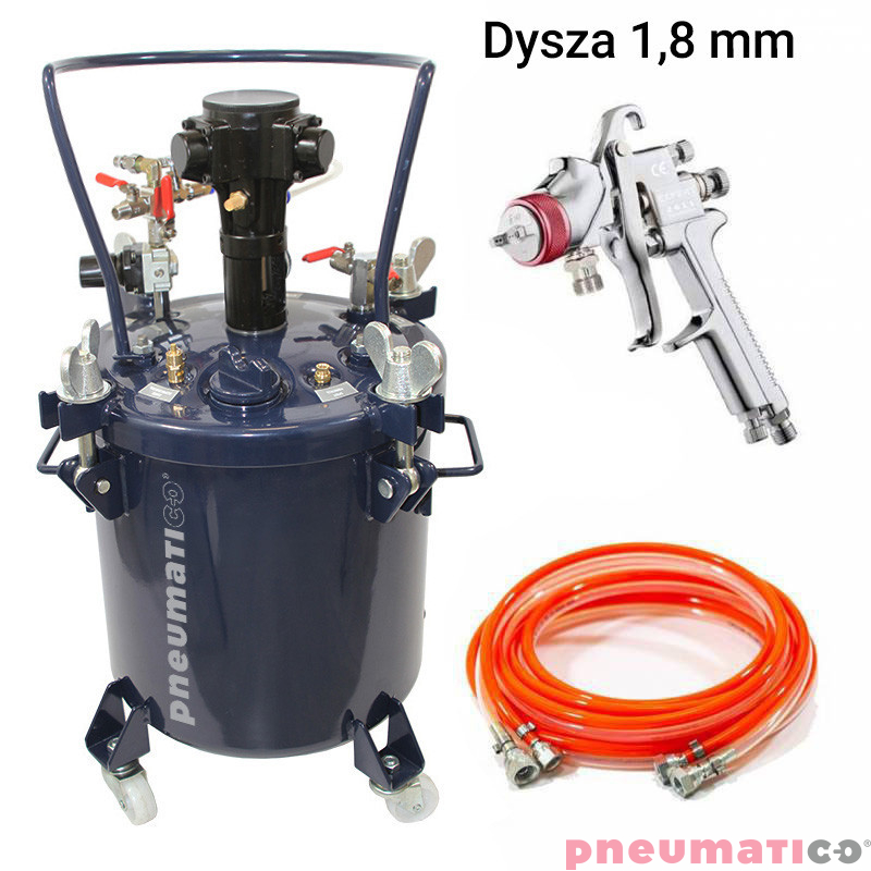 Zbiornik ciśnieniowy do natrysku 20L z mieszadłem Pneumatico Tank MP20-1-1E-18 + pistolet lakierniczy EXPERT HP 1,8 mm + wąż