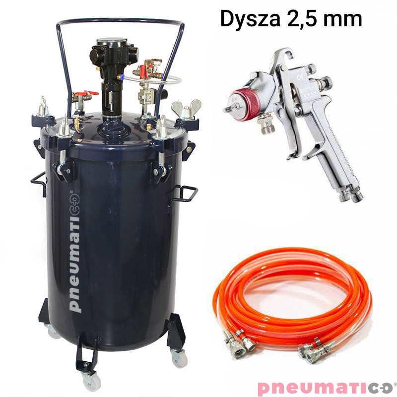 Zbiornik ciśnieniowy do natrysku 60L z mieszadłem Pneumatico Tank MP60-1-1E-25 + pistolet lakierniczy EXPERT HP 2,5 mm + wąż