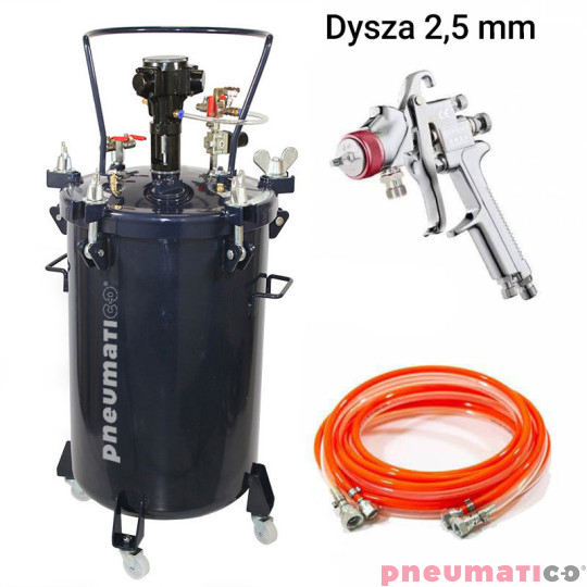 Zbiornik ciśnieniowy do natrysku 60L z mieszadłem Pneumatico Tank MP60-1-1E-25 + pistolet lakierniczy EXPERT HP 2,5 mm + wąż