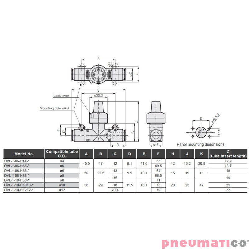 Zawory dławiąco - zwrotne CKD DVL ze skalą 6mm 20 l/min DVLS06H6680