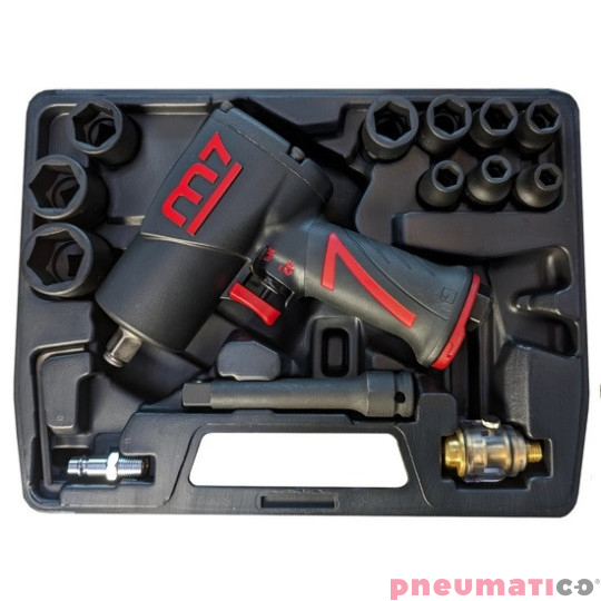 Klucz udarowy pneumatyczny w walizce z nasadkami 12 Mighty Seven M7 NC-4277QKIT Klucz udarowy pneumatyczny w walizce z nasadkami 12 Mighty Seven M7 NC-4277QKIT