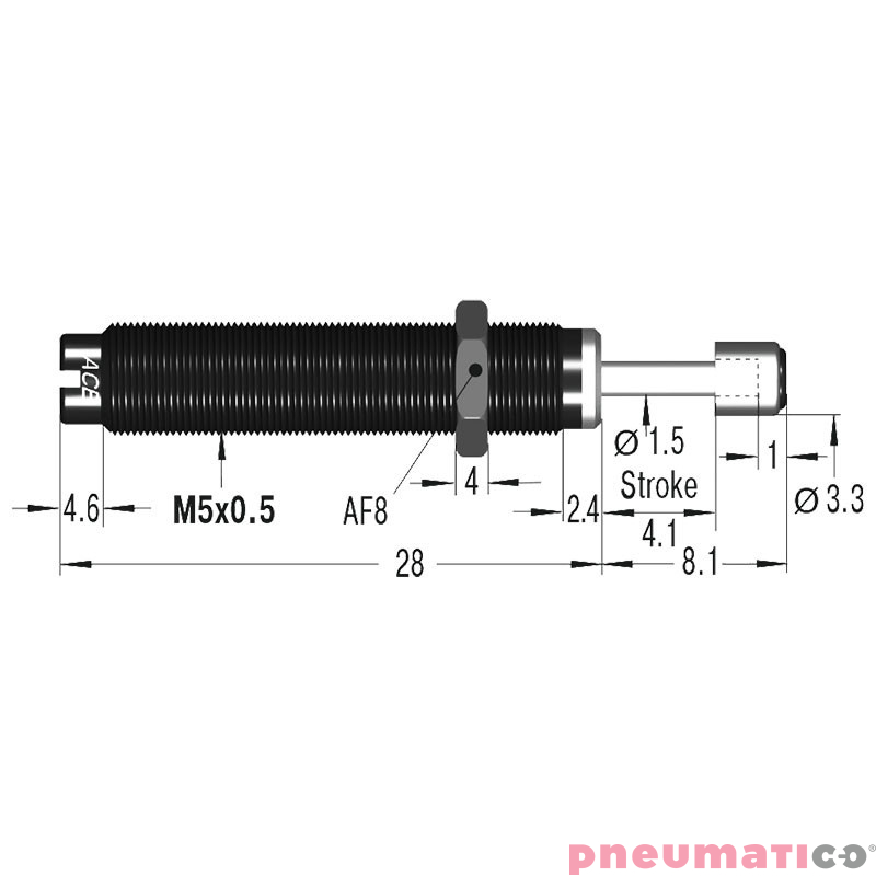 MC5EUM-3-B Amortyzator przemysłowy ACE samonastawny skok 4mm ME (max) 18,7 kg MC5EUM-3-B Amortyzator przemysłowy ACE samonastawny skok 4mm ME (max) 18,7 kg