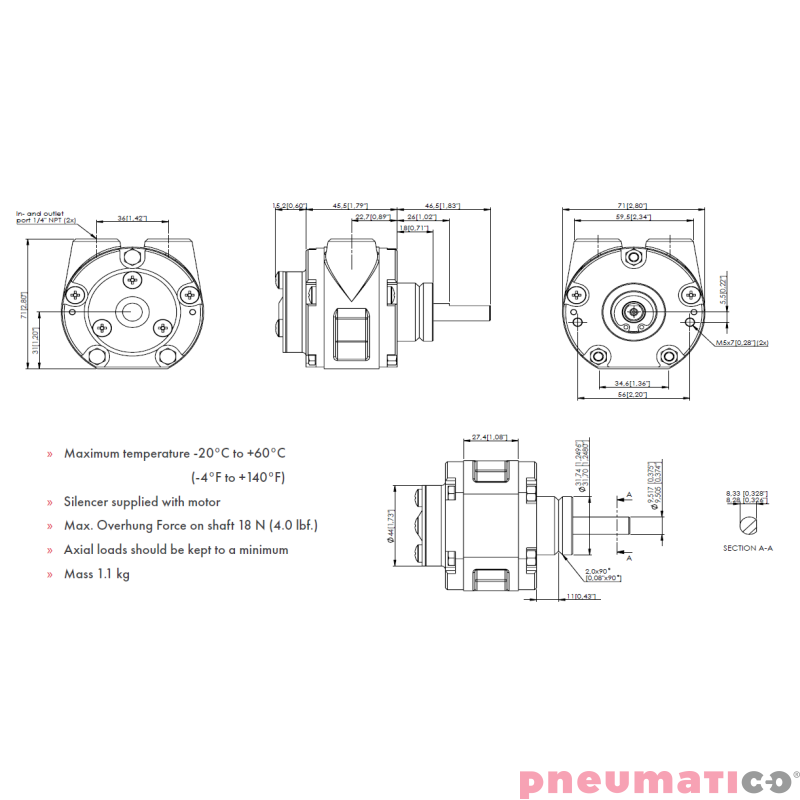 Silnik pneumatyczny GLOBE AIRMOTORS VA1X (A11001000) Silnik pneumatyczny GLOBE AIRMOTORS VA1X (A11001000)
