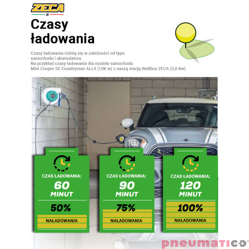 Czasy ładowania: Zwijacz wallbox do ładowania auta elektrycznego 5m typ 2 Wi-Fi Zeca EV3162WB+ Czasy ładowania: Zwijacz wallbox do ładowania auta elektrycznego 5m typ 2 Wi-Fi Zeca EV3162WB+