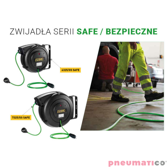 Przedłużacz "bezpieczny" z automatycznym zwijaniem 20m z gniazdem Schuko Zeca 7325/GSSAFE