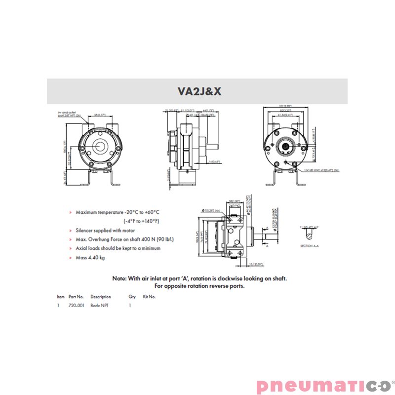 Silnik pneumatyczny GLOBE AIRMOTORS VA2J&X (A11002000) Silnik pneumatyczny GLOBE AIRMOTORS VA2J&X (A11002000)