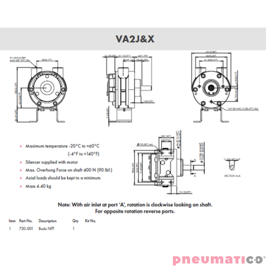 Silnik pneumatyczny GLOBE AIRMOTORS VA2J&X (A11002000) Silnik pneumatyczny GLOBE AIRMOTORS VA2J&X (A11002000)