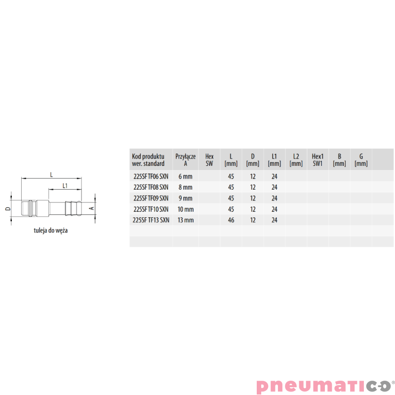 Złącze męskie na wąż typ 225KA DN7.8 8 mm RQS 225SFTF08SXN