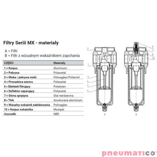 Filtr powietrza serii MX G1" z p&oacute;łautomatycznym spustem kondensatu 25 &mu;m Camozzi MX3-1-F00