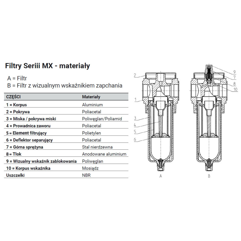 Filtr powietrza serii MX G1/2" z p&oacute;łautomatycznym spustem kondensatu 25&mu;m Camozzi MX2-12-F00