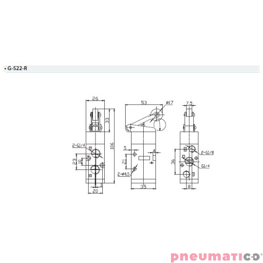 Zaw&oacute;r rolkowy / dźwignia TEKMA G-522R 5/2