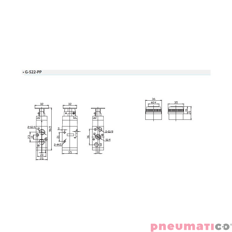 Zawór ręczny z przyciskiem G-522PP 5/2 Zawór ręczny z przyciskiem G-522PP 5/2