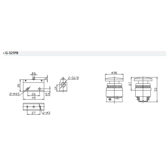 Zaw&oacute;r ręczny z przyciskiem typu grzybek G-321PB 3/2 NC
