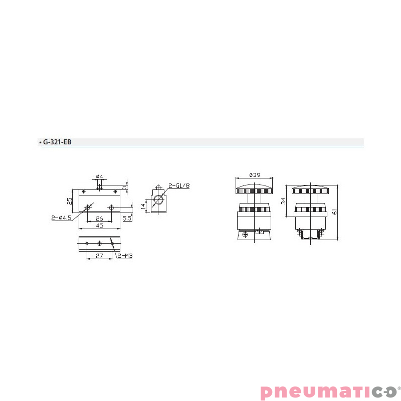Zaw&oacute;r ręczny z przyciskiem typu grzybek z blokadą G-321EB 3/2 NC