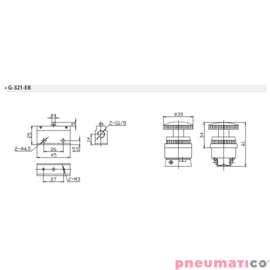 Zaw&oacute;r ręczny z przyciskiem typu grzybek z blokadą G-321EB 3/2 NC