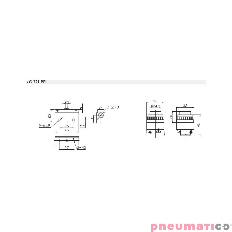 Zawór ręczny z przyciskiem G-321PPL 3/2 NC Zawór ręczny z przyciskiem G-321PPL 3/2 NC