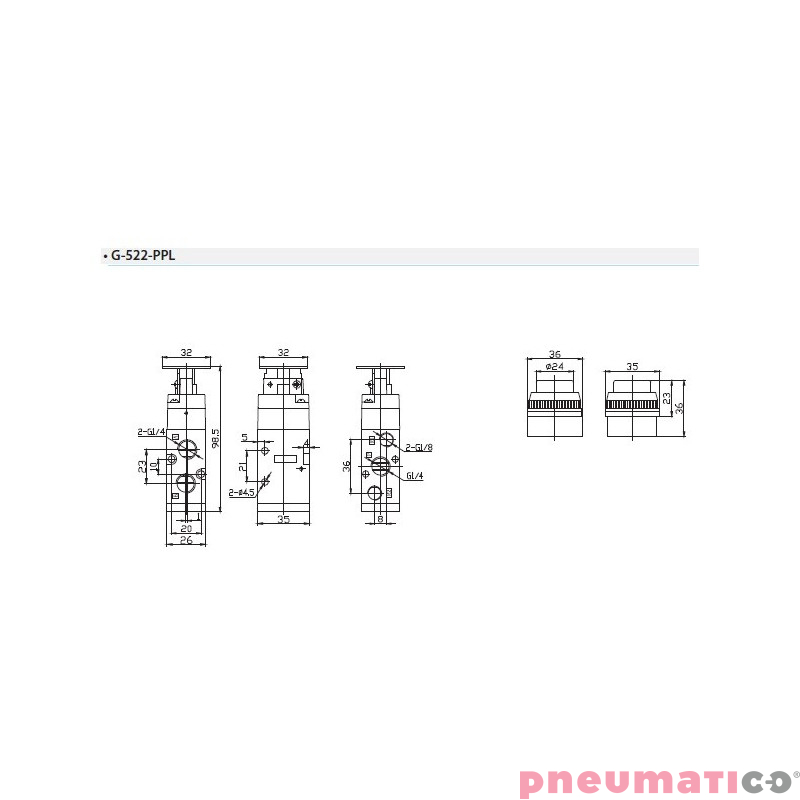 Zawór ręczny z przyciskiem G-522PPL 5/2 Zawór ręczny z przyciskiem G-522PPL 5/2