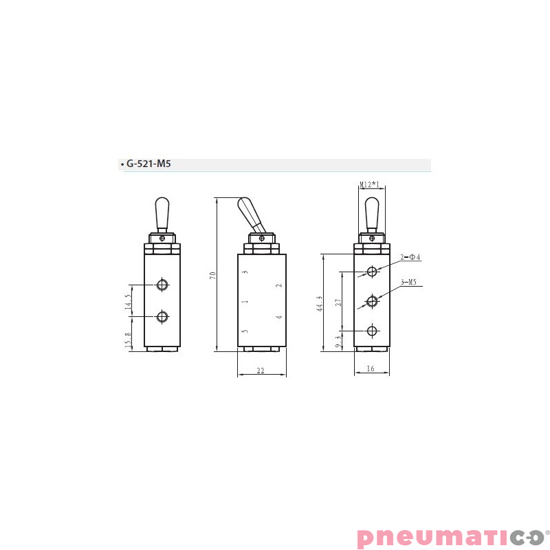 Zawór ręczny z joystickiem G-521-M5 5/2 Zawór ręczny z joystickiem G-521-M5 5/2