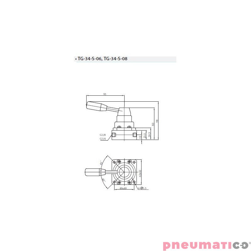  Zaw&oacute;r ręczny z dźwignią TEKMA 4/3 1/8" centralnie odpowietrzony TG-34-S-06E