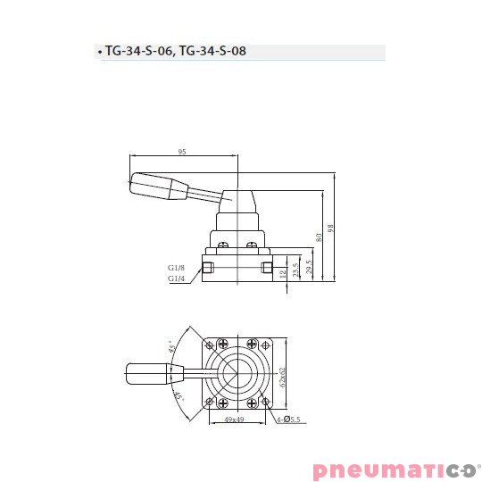  Zaw&oacute;r ręczny z dźwignią TEKMA 4/3 1/8" centralnie odpowietrzony TG-34-S-06E